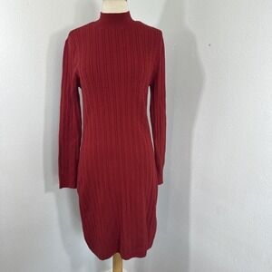 Abercrombie Fitch Sweater Dress L Tall Red Cable Knit Mock Neck Cozy Holiday